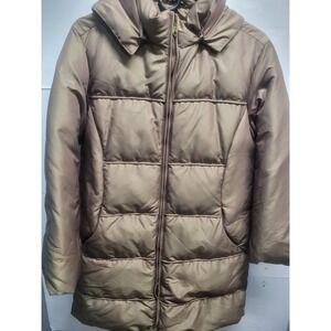 Larry Levine Women Bronze Down Puffer Coat Hooded Quilted Parka Jacket Large